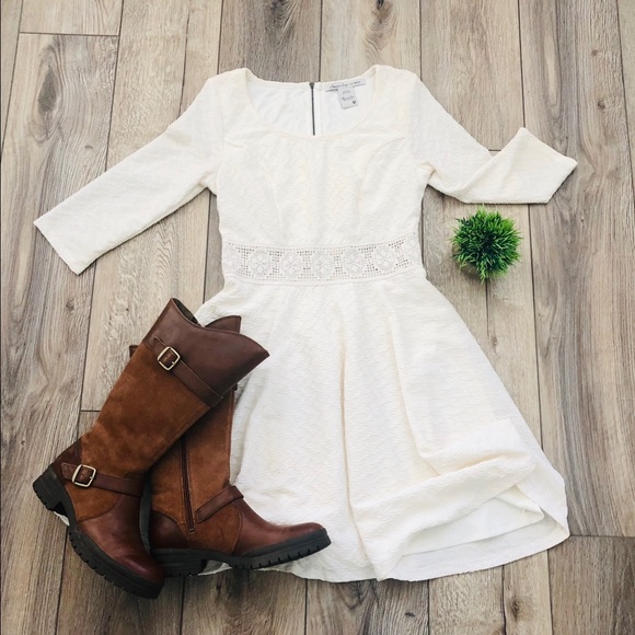 American Rag Dresses & Skirts - American Rag Cream Skater Dress w Crochet Detail